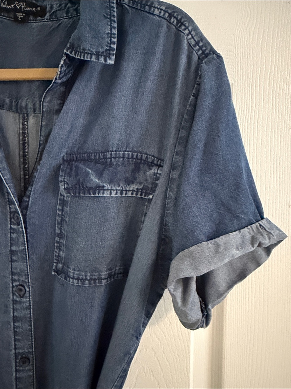 Velvet Heart Indigo Denim Maxi Shirt Dress with Self Tie - size Large - Picture 3 of 11